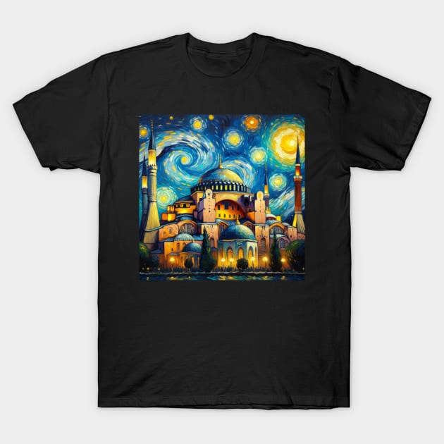 Hagia Sophia Istanbul Starry Night - Beautiful Iconic Places T-Shirt by Edd Paint Something